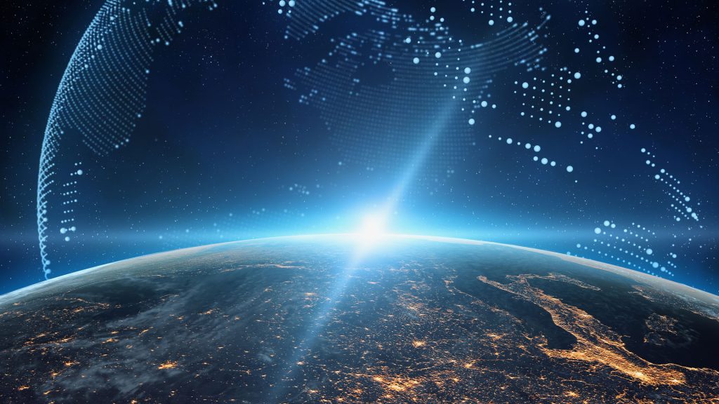 Global connection concept with digital planet, network connection, international meaning, Networking technologies and social interaction, ekas, global feasibility